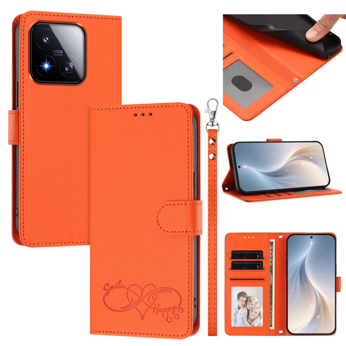 For Xiaomi 17 Max Case PU Leather Heart Pattern Wallet Flip Phone Cover with Hand Strap