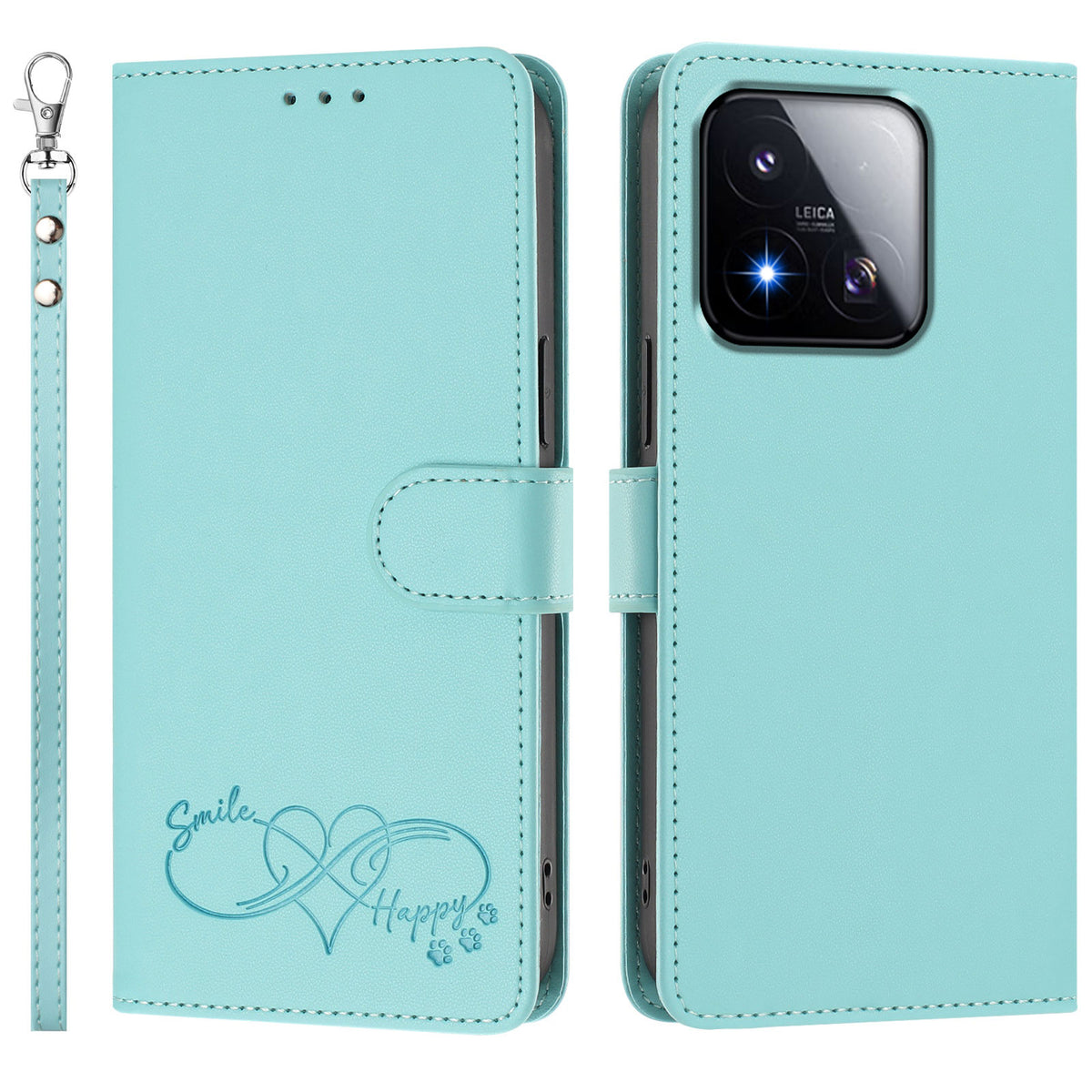 For Xiaomi 17 Max Case PU Leather Heart Pattern Wallet Flip Phone Cover with Hand Strap