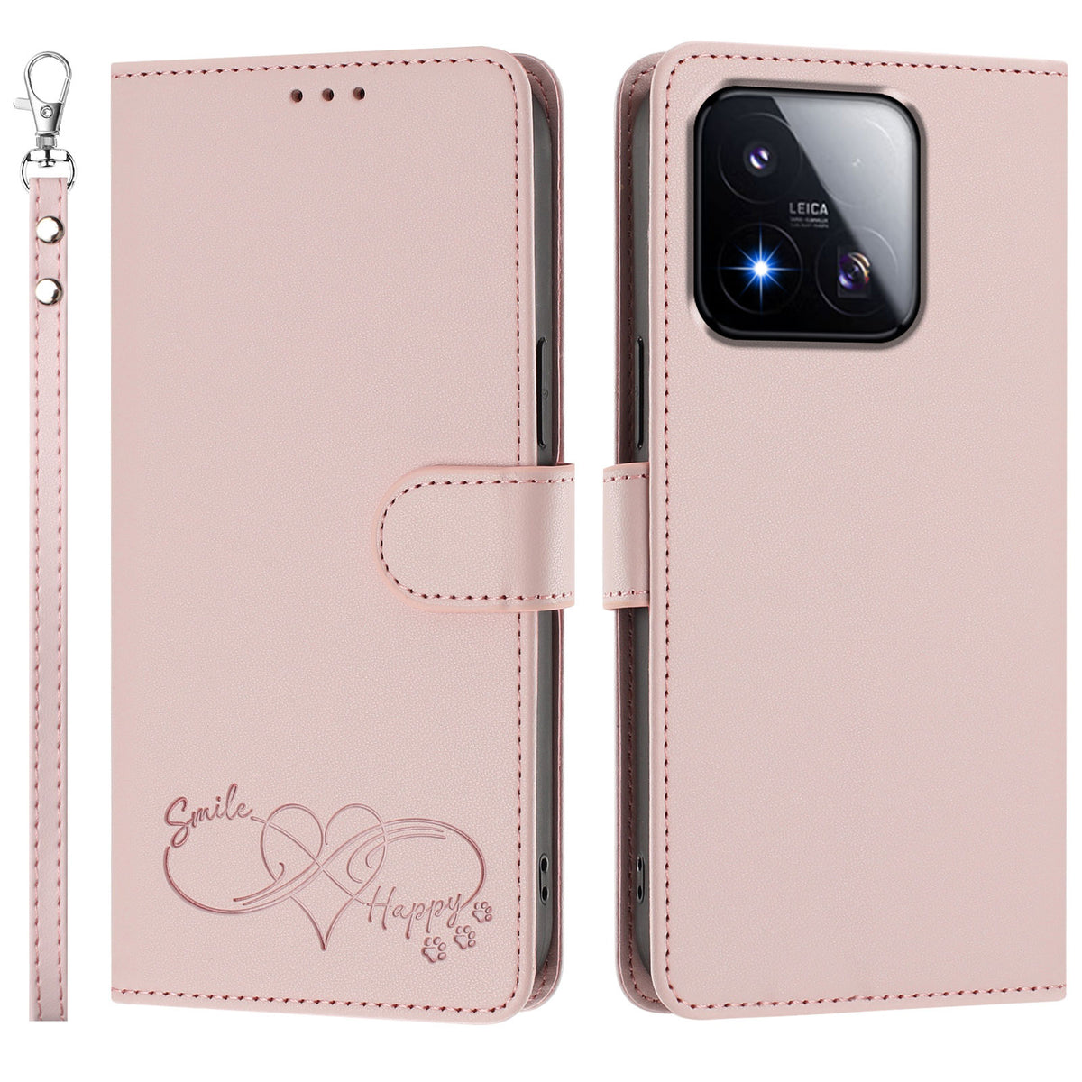 For Xiaomi 17 Max Case PU Leather Heart Pattern Wallet Flip Phone Cover with Hand Strap