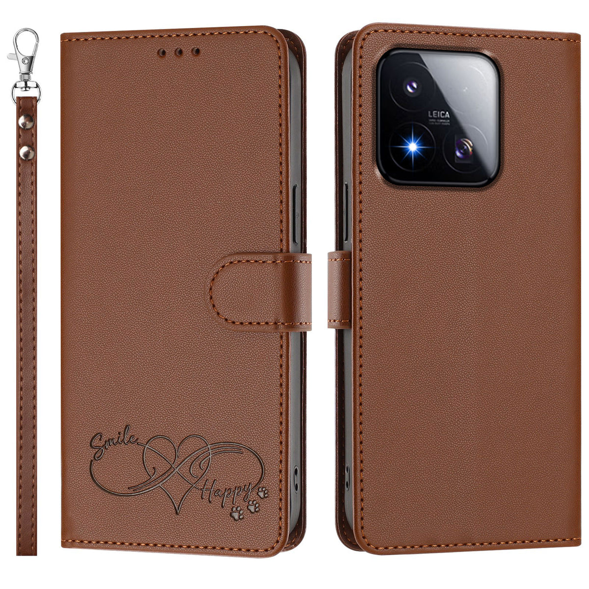 For Xiaomi 17 Max Case PU Leather Heart Pattern Wallet Flip Phone Cover with Hand Strap