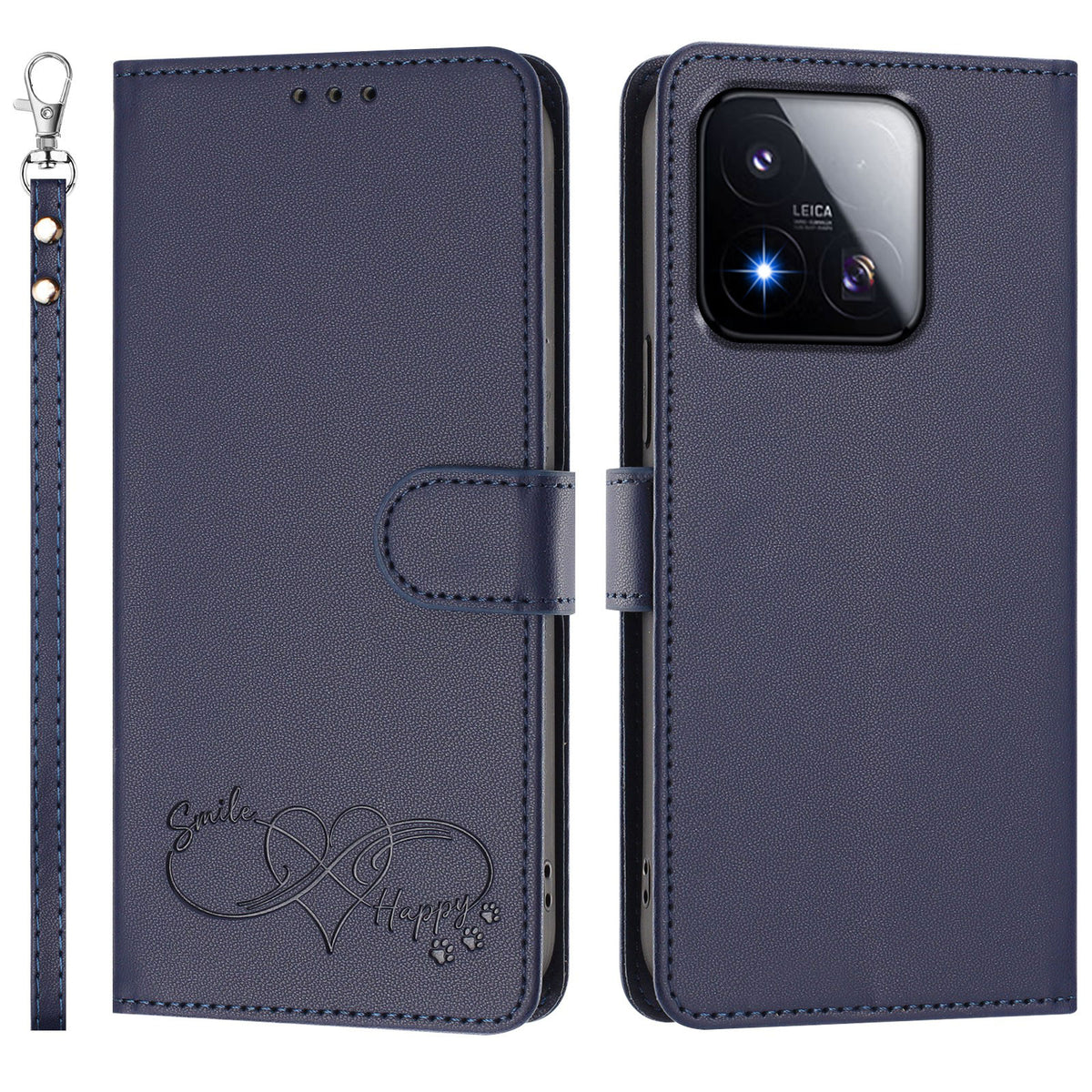 For Xiaomi 17 Max Case PU Leather Heart Pattern Wallet Flip Phone Cover with Hand Strap