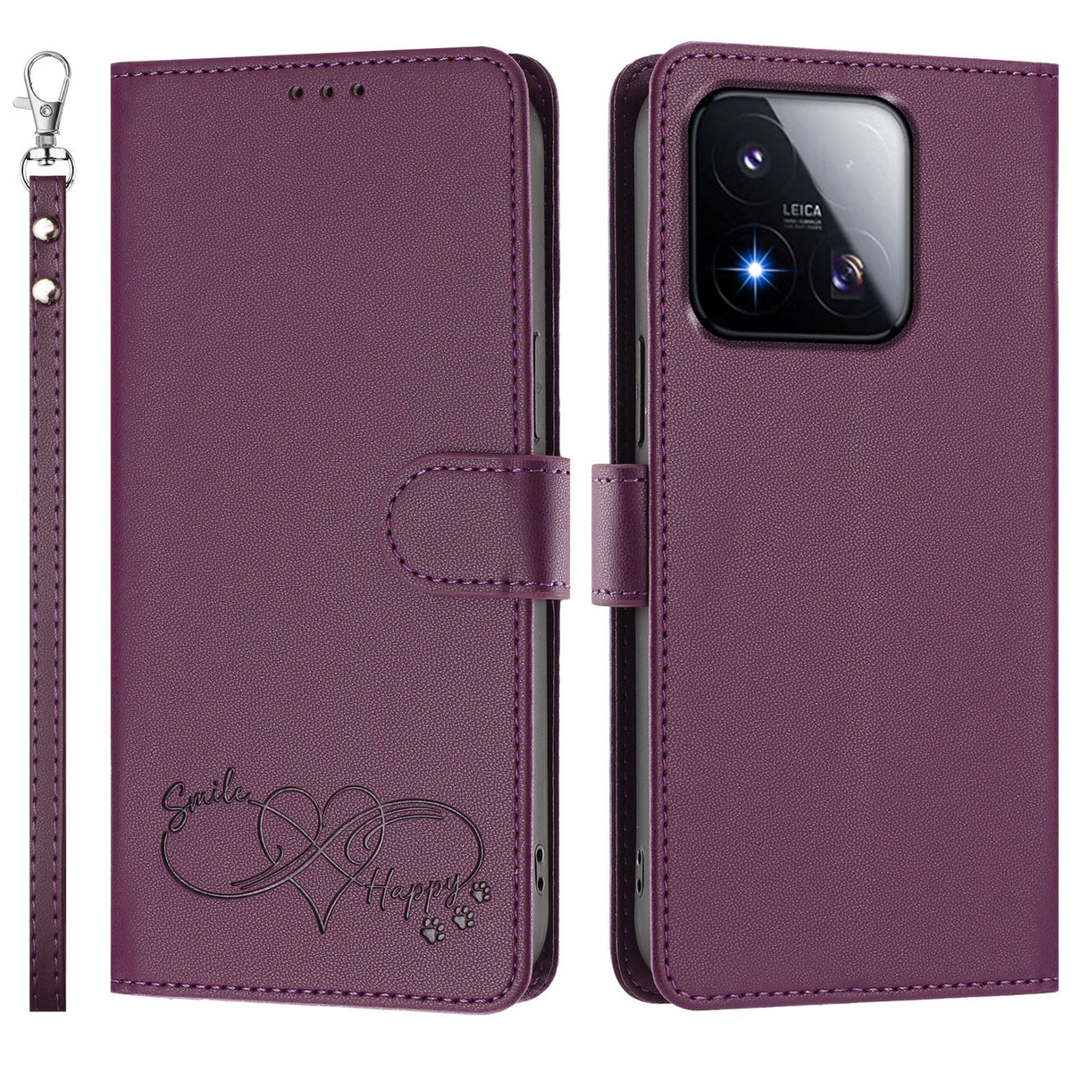 For Xiaomi 17 Max Case PU Leather Heart Pattern Wallet Flip Phone Cover with Hand Strap
