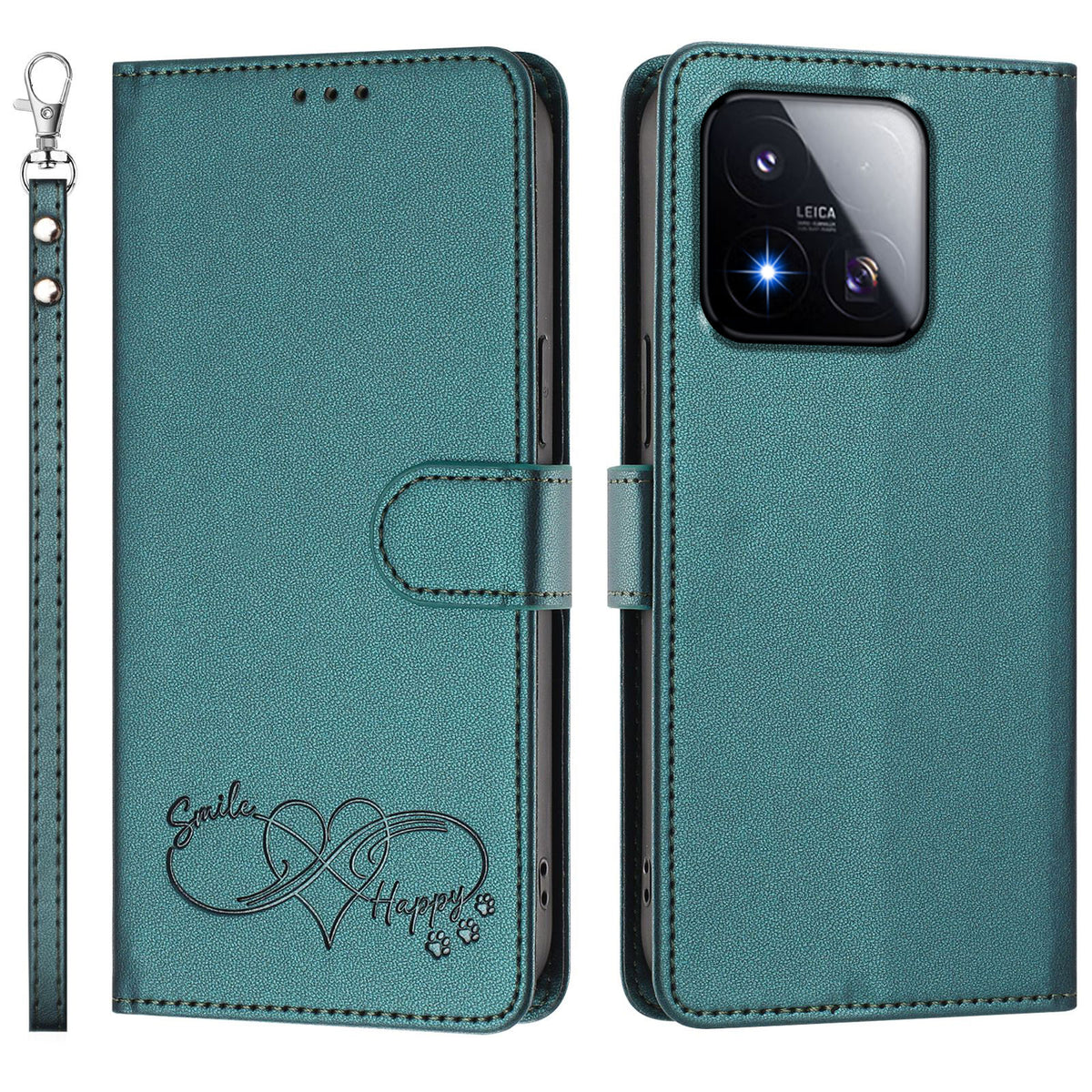 For Xiaomi 17 Max Case PU Leather Heart Pattern Wallet Flip Phone Cover with Hand Strap