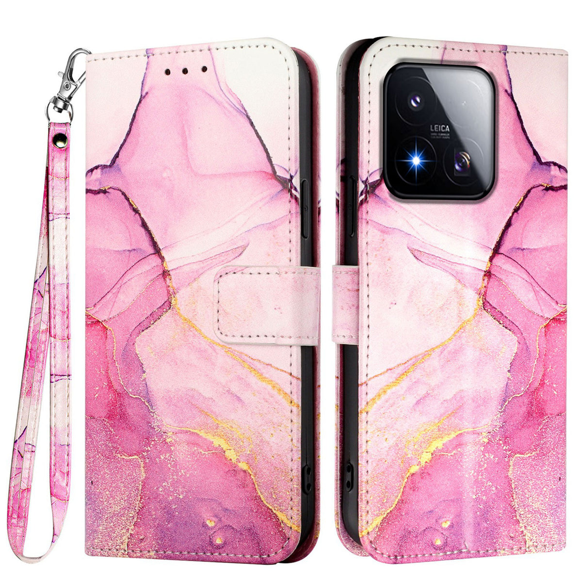 For Xiaomi 17 Max Case with Strap Marble Pattern Leather Phone Cover Card Holder