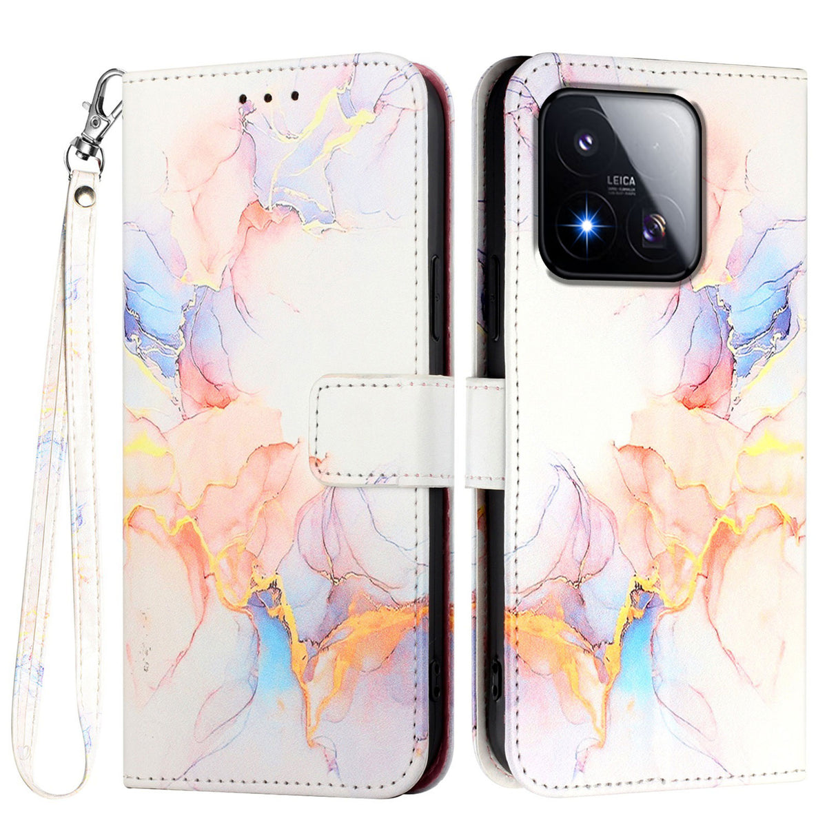For Xiaomi 17 Max Case with Strap Marble Pattern Leather Phone Cover Card Holder