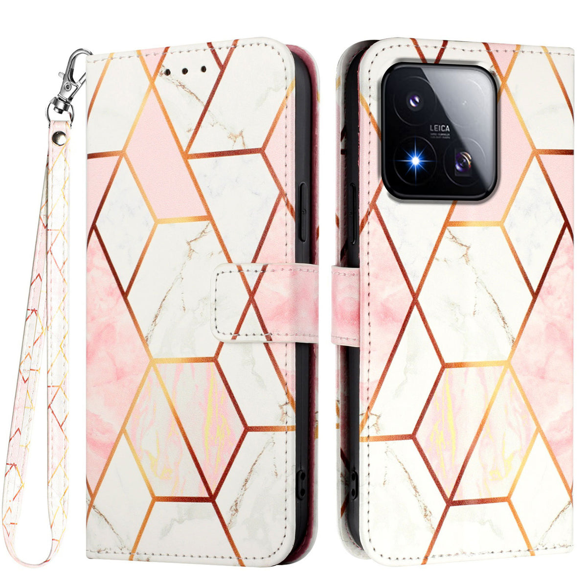 For Xiaomi 17 Max Case with Strap Marble Pattern Leather Phone Cover Card Holder