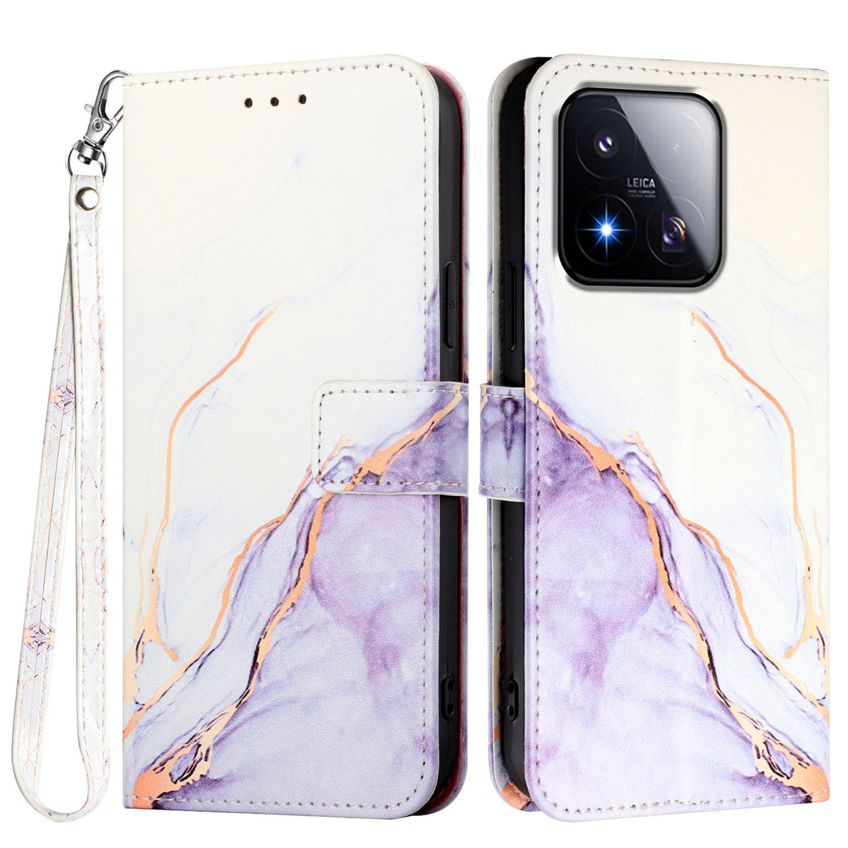 For Xiaomi 17 Max Case with Strap Marble Pattern Leather Phone Cover Card Holder