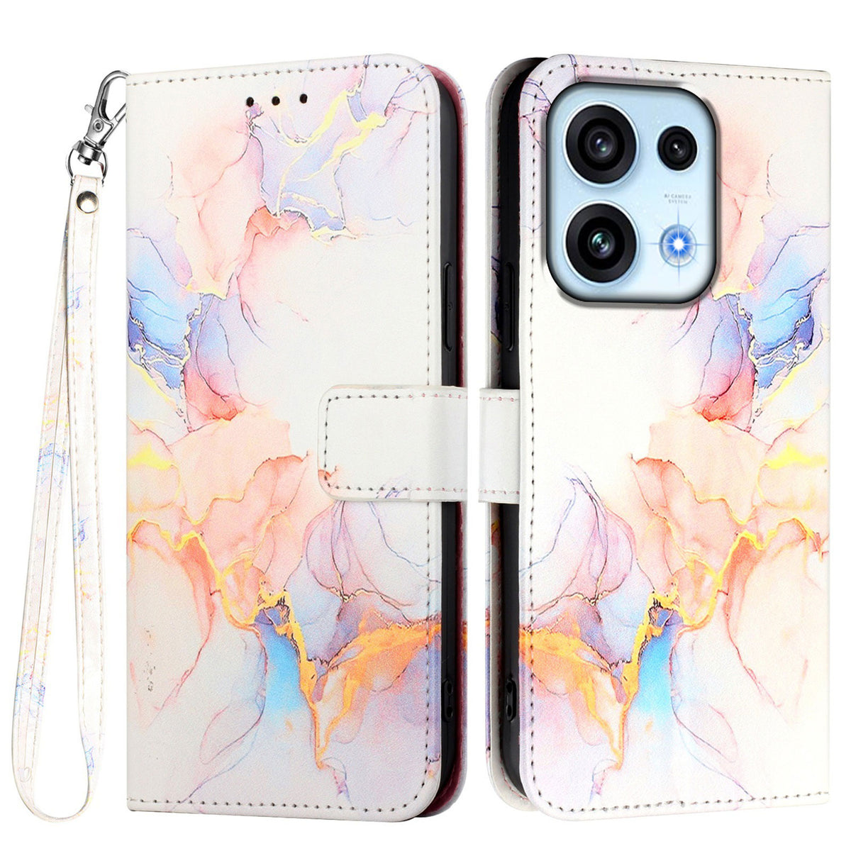 Til Oppo Reno16 FS 5G / Oppo Reno16 F 5G etui med strop, marmormønstret lædertelefondæksel, kortholder