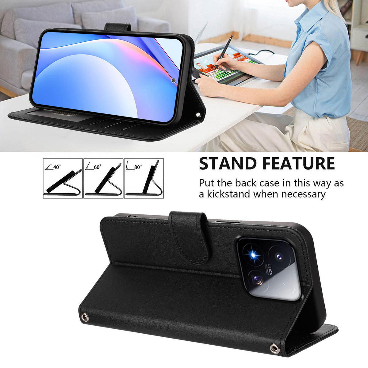 For Xiaomi 17 Max Wallet Case RFID Blocking Calf Texture Leather Stand Phone Cover with Strap