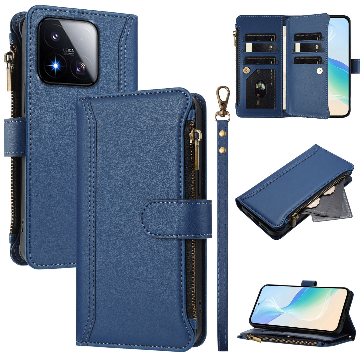 For Xiaomi 17 Max Leather Case 9 Card Slots Zipper Wallet Stand Phone Cover with Wrist Strap
