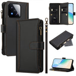 For Xiaomi 17 Max Leather Case 9 Card Slots Zipper Wallet Stand Phone Cover with Wrist Strap
