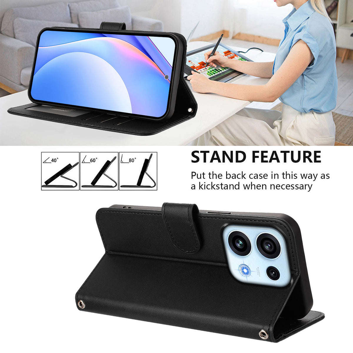 For Oppo Reno16 FS 5G / Oppo Reno16 F 5G Wallet Case RFID Blocking Calf Texture Leather Stand Phone Cover with Strap