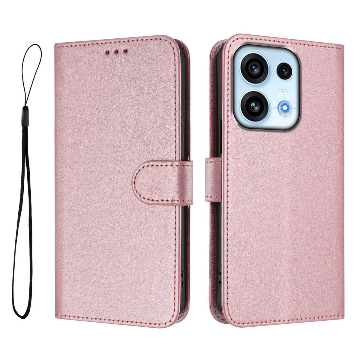 For Oppo Reno16 FS 5G / Oppo Reno16 F 5G Wallet Case RFID Blocking Calf Texture Leather Stand Phone Cover with Strap