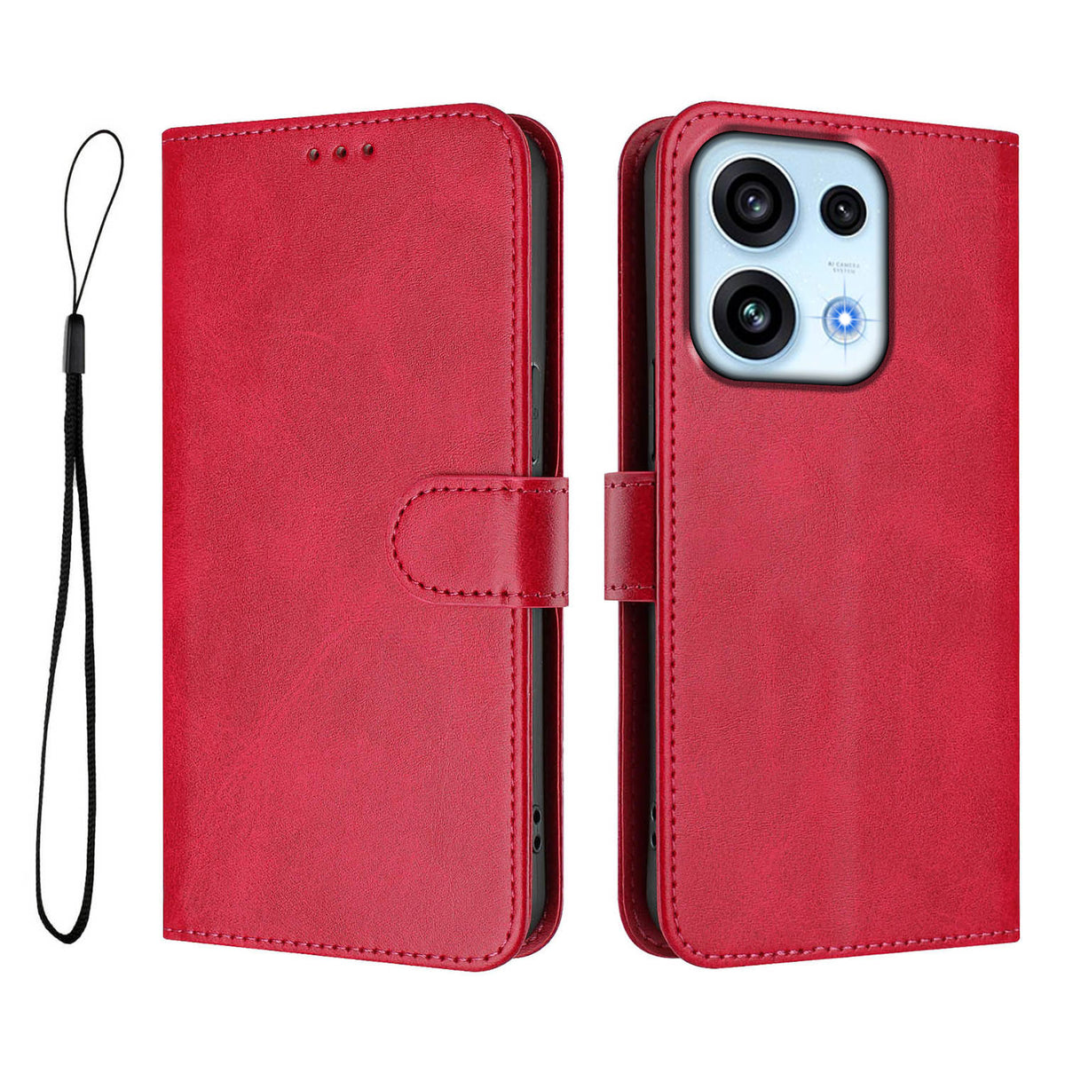 For Oppo Reno16 FS 5G / Oppo Reno16 F 5G Wallet Case RFID Blocking Calf Texture Leather Stand Phone Cover with Strap