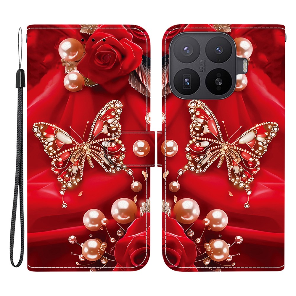 For Xiaomi 17T Leather Case Stand Wallet Pattern Printing Phone Cover with Wrist Strap