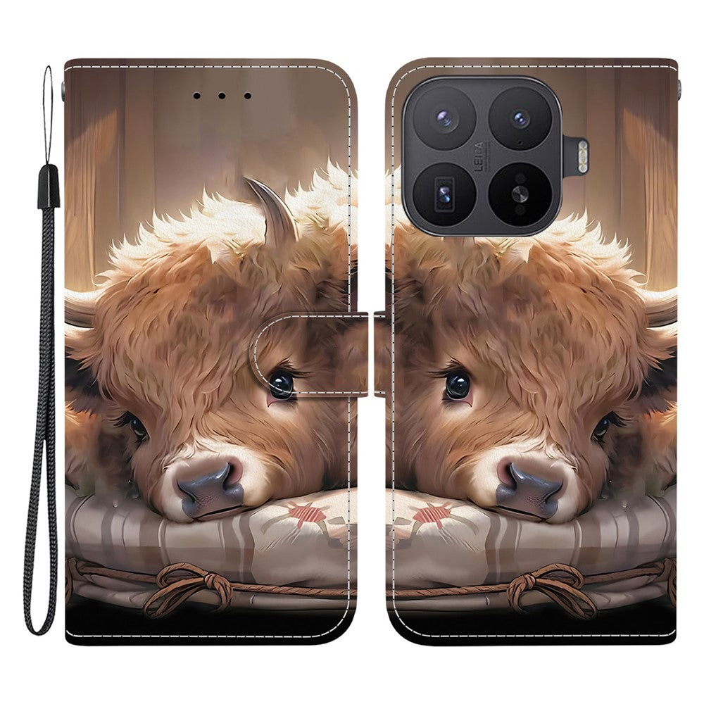 For Xiaomi 17T Leather Case Stand Wallet Pattern Printing Phone Cover with Wrist Strap
