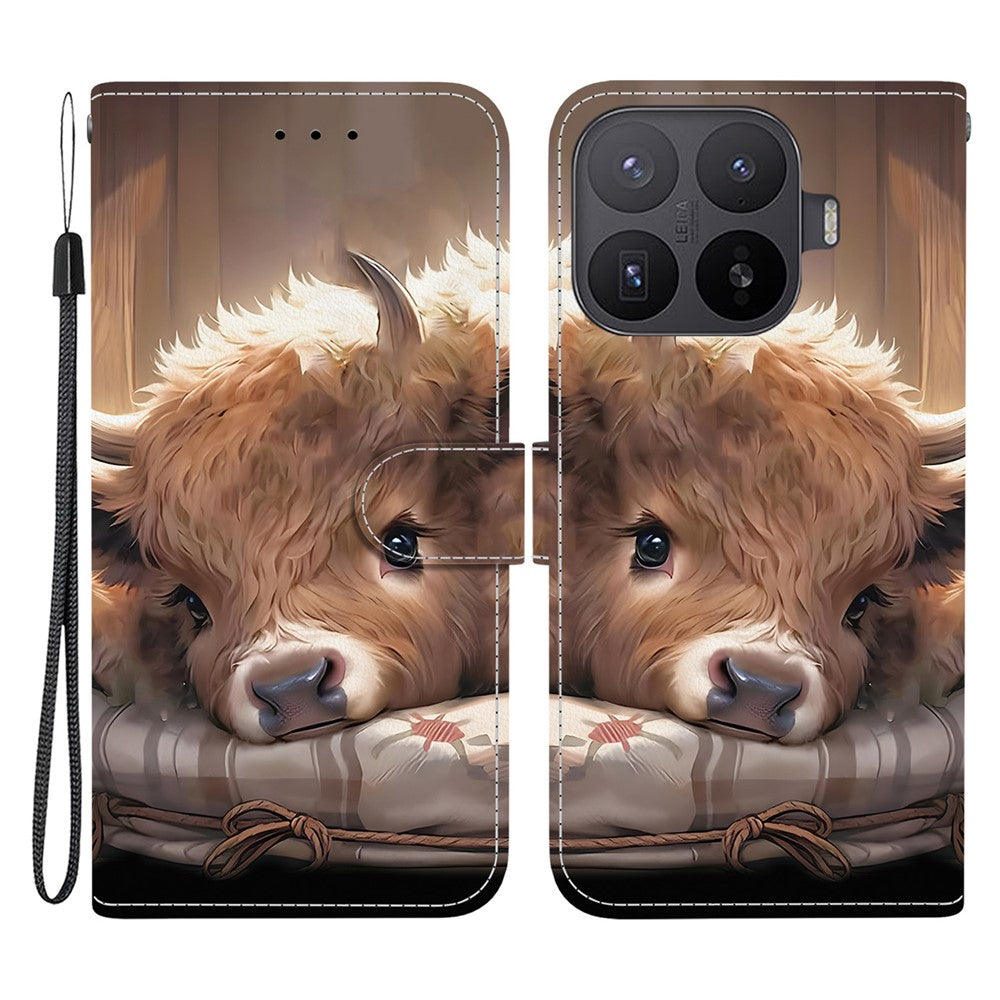 For Xiaomi 17T Pro Leather Case Stand Wallet Pattern Printing Phone Cover with Wrist Strap