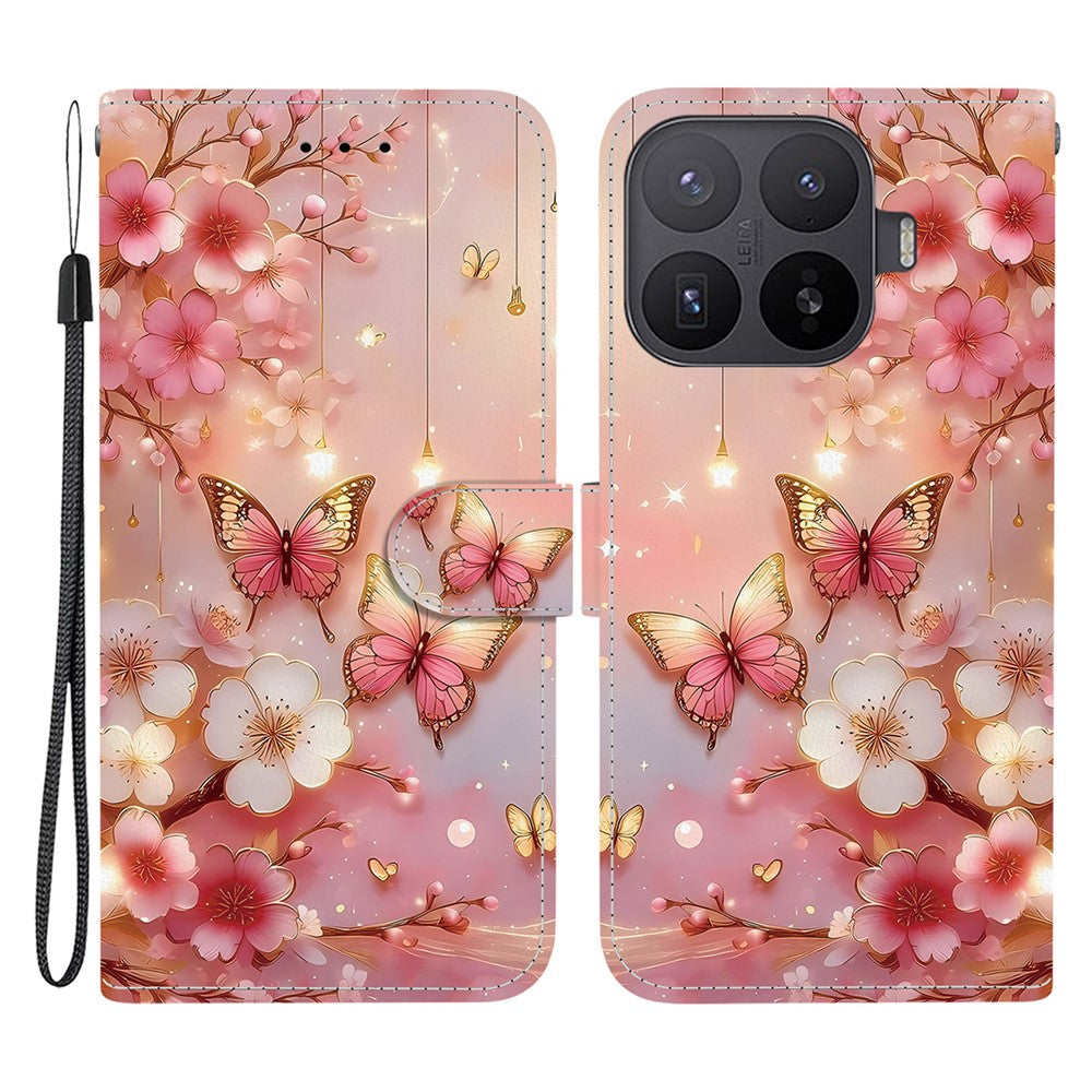 For Xiaomi 17T Pro Leather Case Stand Wallet Pattern Printing Phone Cover with Wrist Strap