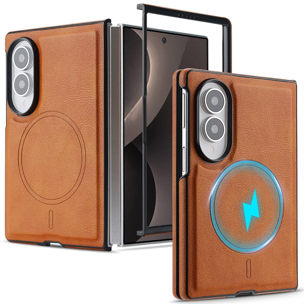 For Samsung Galaxy Z Fold8 Magnetic Case Cowhide Texture PU Leather Coated PC Phone Cover
