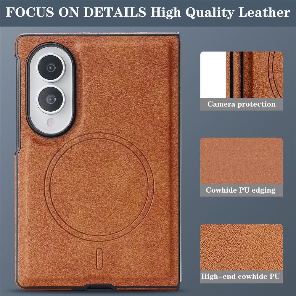 For Samsung Galaxy Z Fold8 Magnetic Case Cowhide Texture PU Leather Coated PC Phone Cover