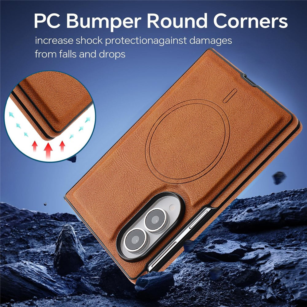 For Samsung Galaxy Z Fold8 Magnetic Case Cowhide Texture PU Leather Coated PC Phone Cover