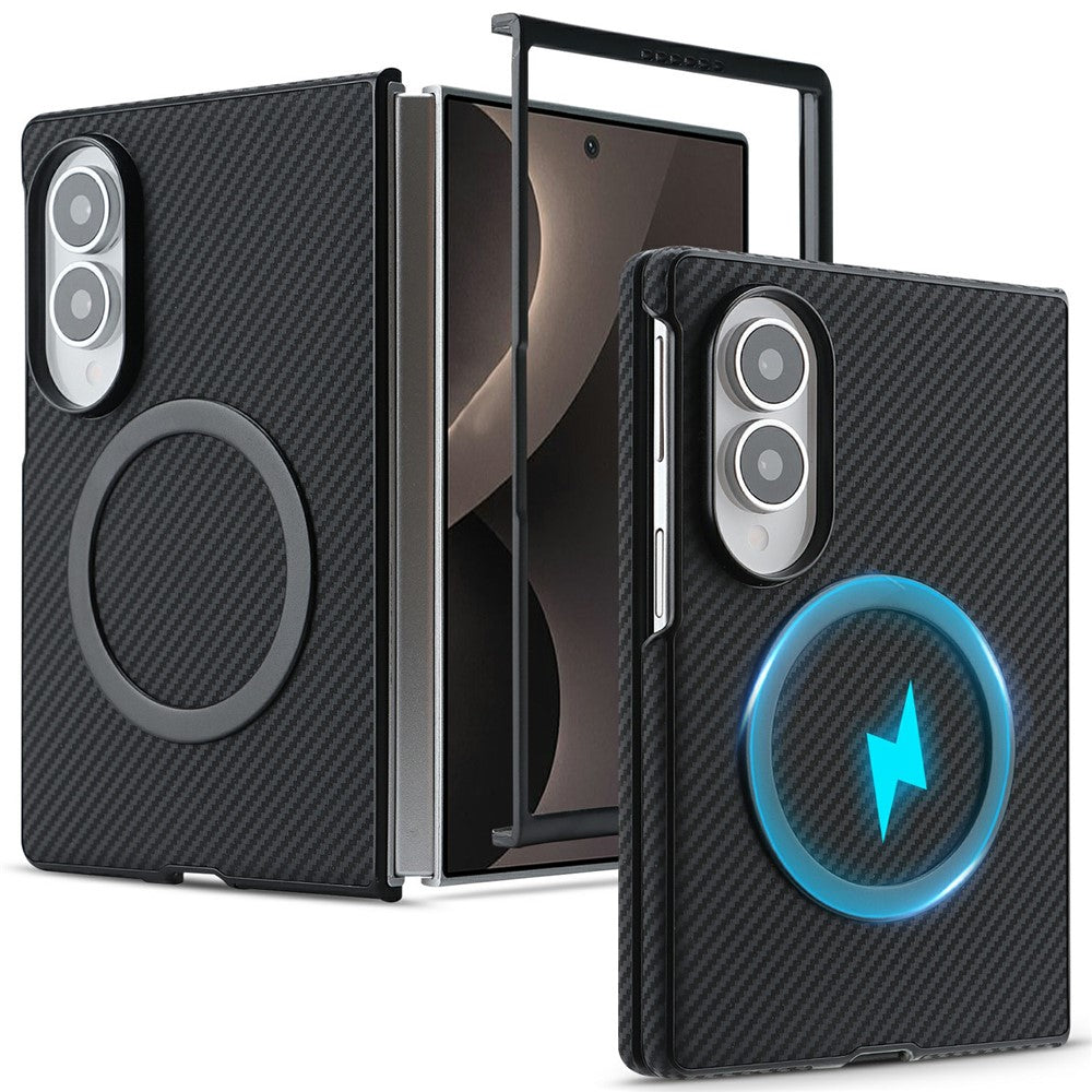 For Samsung Galaxy Z Fold8 Case Side-pasted Carbon Fiber Texture PU TPU Phone Cover with Metal Magnetic Ring