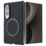 For Samsung Galaxy Z Fold8 Case Side-pasted Carbon Fiber Texture PU TPU Phone Cover with Metal Magnetic Ring