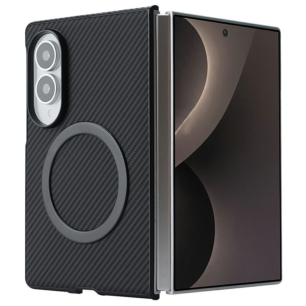For Samsung Galaxy Z Fold8 Case Side-pasted Carbon Fiber Texture PU TPU Phone Cover with Metal Magnetic Ring