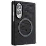For Samsung Galaxy Z Fold8 Case Side-pasted Carbon Fiber Texture PU TPU Phone Cover with Metal Magnetic Ring