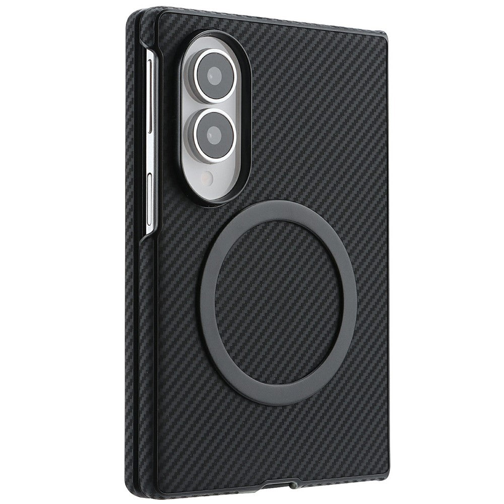 For Samsung Galaxy Z Fold8 Case Side-pasted Carbon Fiber Texture PU TPU Phone Cover with Metal Magnetic Ring