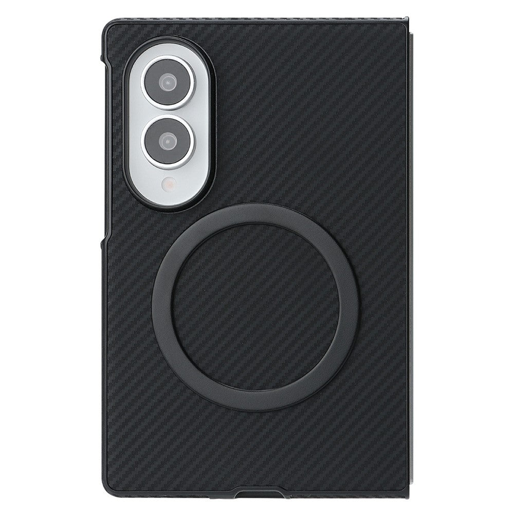 For Samsung Galaxy Z Fold8 Case Side-pasted Carbon Fiber Texture PU TPU Phone Cover with Metal Magnetic Ring