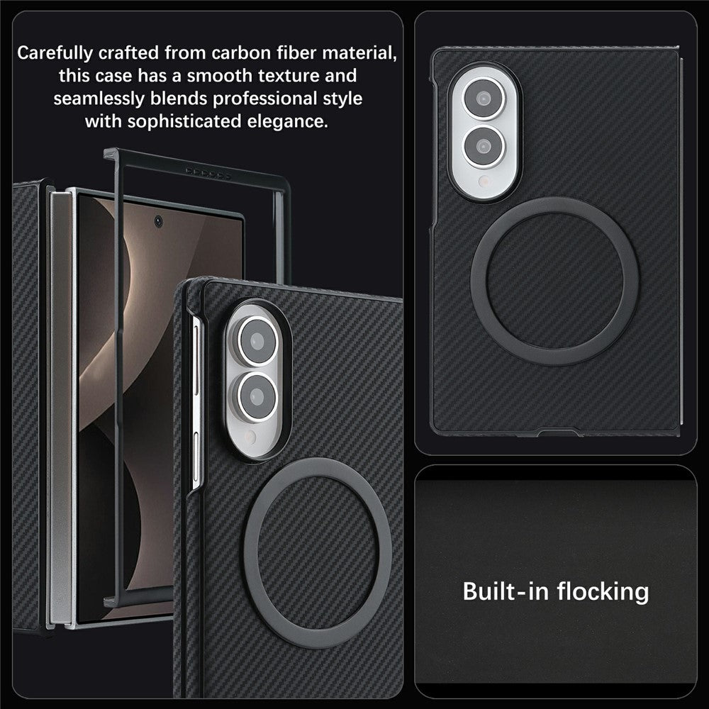 For Samsung Galaxy Z Fold8 Case Side-pasted Carbon Fiber Texture PU TPU Phone Cover with Metal Magnetic Ring