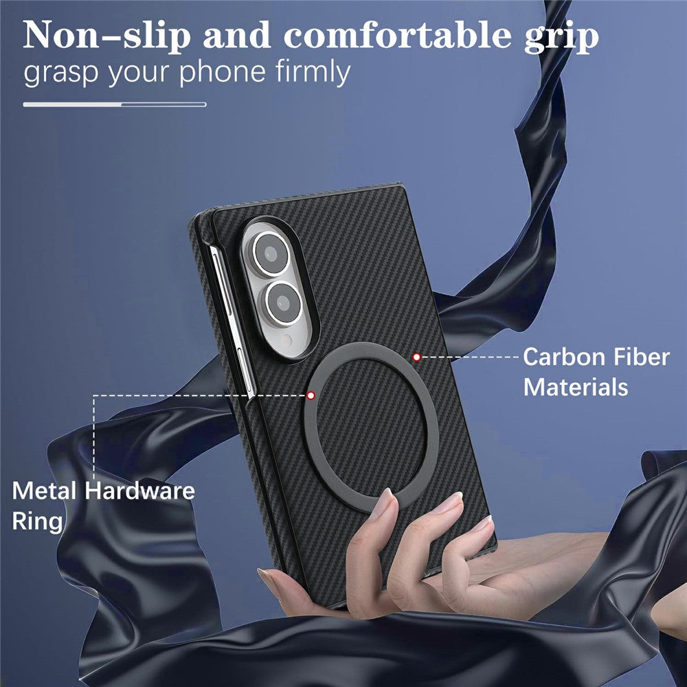 For Samsung Galaxy Z Fold8 Case Side-pasted Carbon Fiber Texture PU TPU Phone Cover with Metal Magnetic Ring