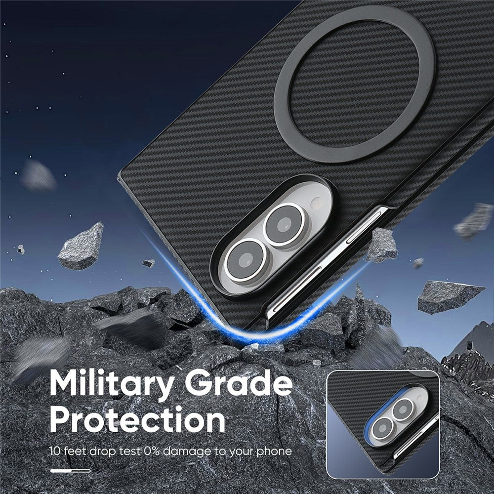 For Samsung Galaxy Z Fold8 Case Side-pasted Carbon Fiber Texture PU TPU Phone Cover with Metal Magnetic Ring