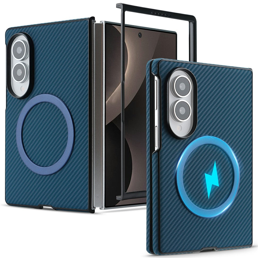 For Samsung Galaxy Z Fold8 Case Side-pasted Carbon Fiber Texture PU TPU Phone Cover with Metal Magnetic Ring