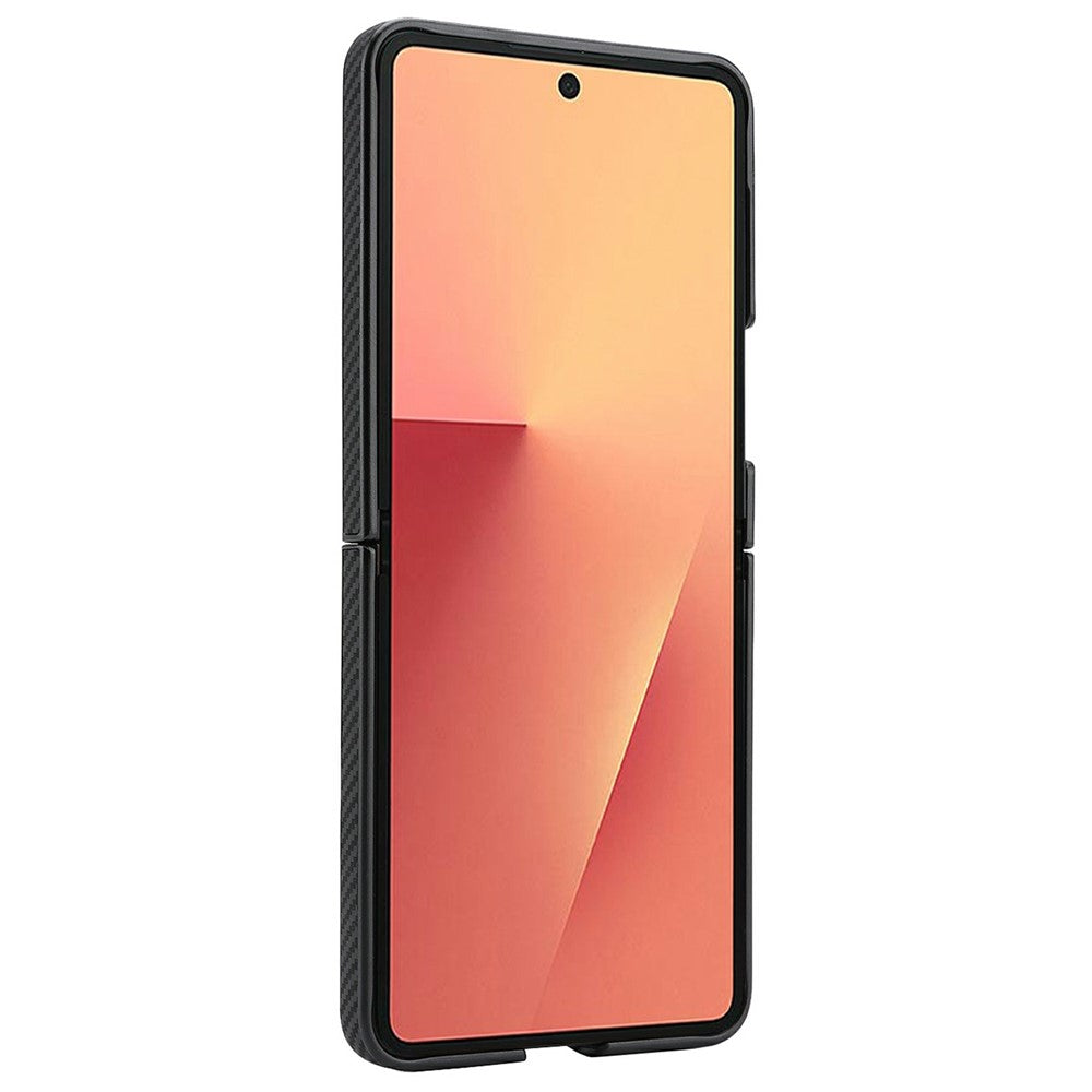 Samsung Galaxy Z Flip8-skal med sideklistret kolfiberstruktur, PU- og TPU-mobilskal med magnetisk metalring