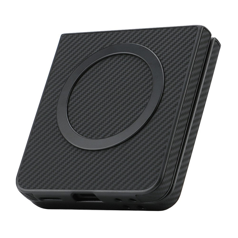 Samsung Galaxy Z Flip8-skal med sideklistret kolfiberstruktur, PU- og TPU-mobilskal med magnetisk metalring