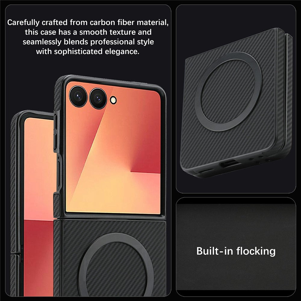 Samsung Galaxy Z Flip8-skal med sideklistret kolfiberstruktur, PU- og TPU-mobilskal med magnetisk metalring
