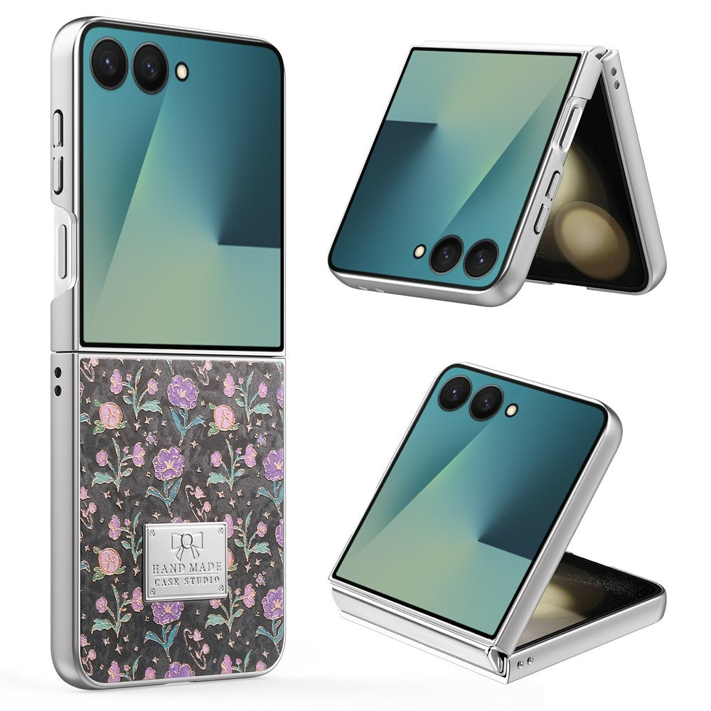 For Samsung Galaxy Z Flip8 Case Electroplating Floral Pattern PU Leather + Hard PC Phone Cover