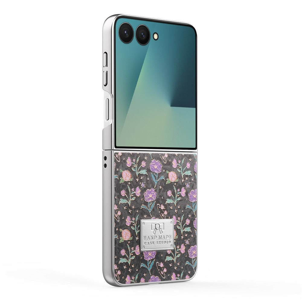 For Samsung Galaxy Z Flip8 Case Electroplating Floral Pattern PU Leather + Hard PC Phone Cover