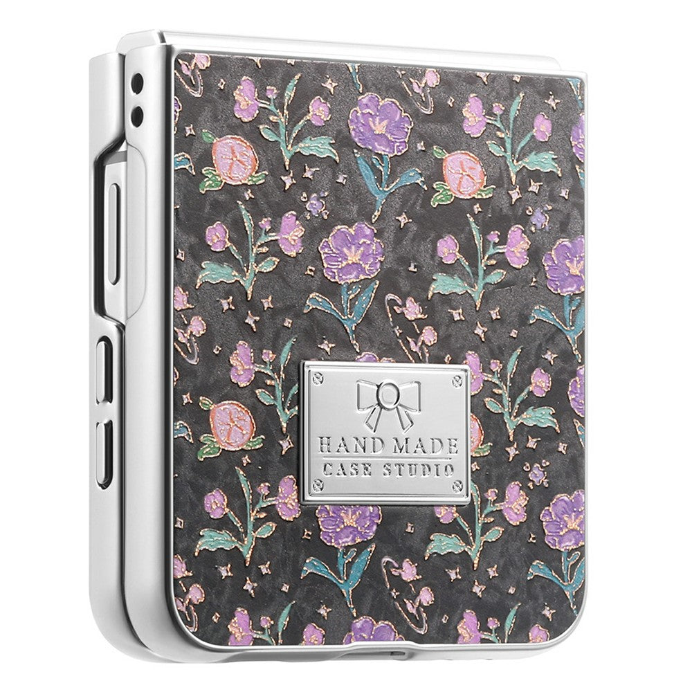 For Samsung Galaxy Z Flip8 Case Electroplating Floral Pattern PU Leather + Hard PC Phone Cover