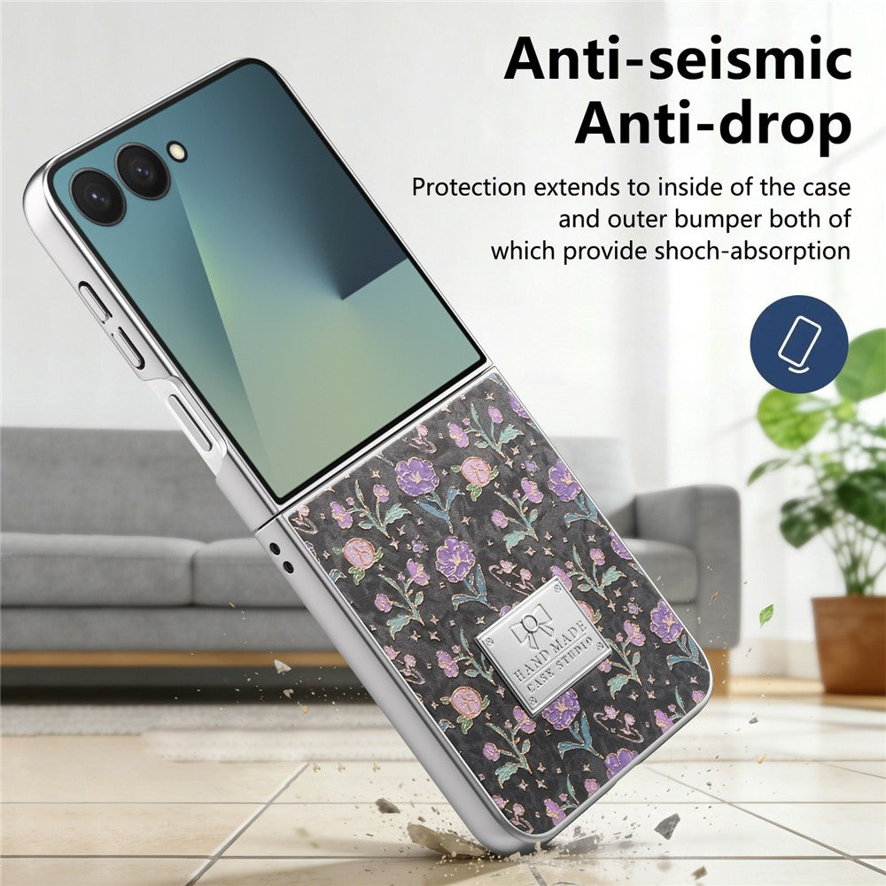 For Samsung Galaxy Z Flip8 Case Electroplating Floral Pattern PU Leather + Hard PC Phone Cover