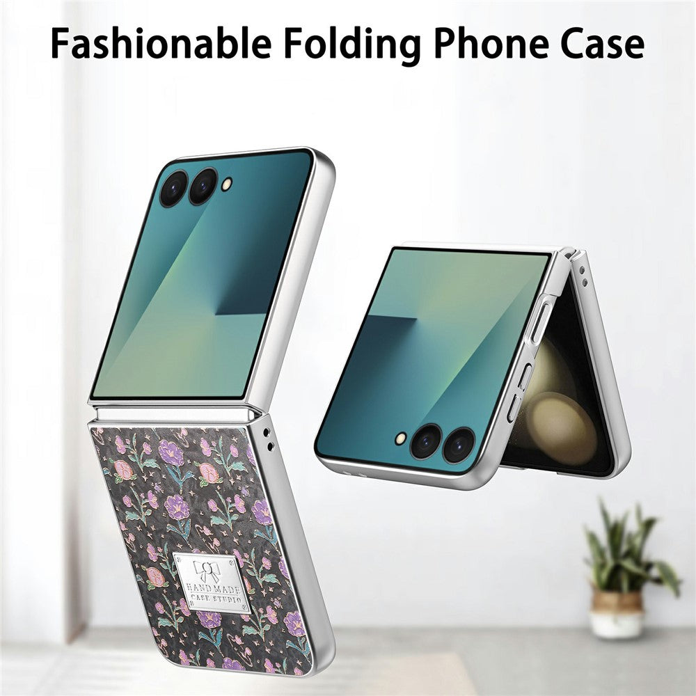 For Samsung Galaxy Z Flip8 Case Electroplating Floral Pattern PU Leather + Hard PC Phone Cover