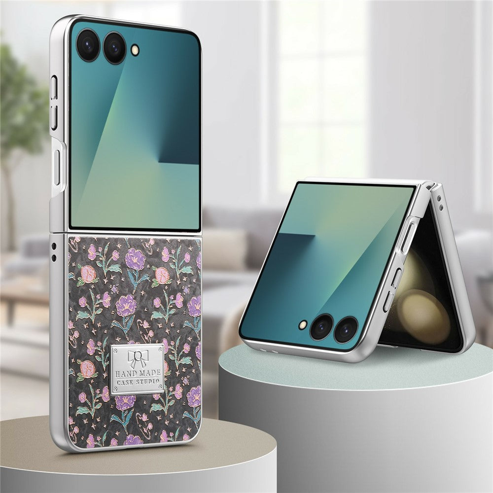 For Samsung Galaxy Z Flip8 Case Electroplating Floral Pattern PU Leather + Hard PC Phone Cover