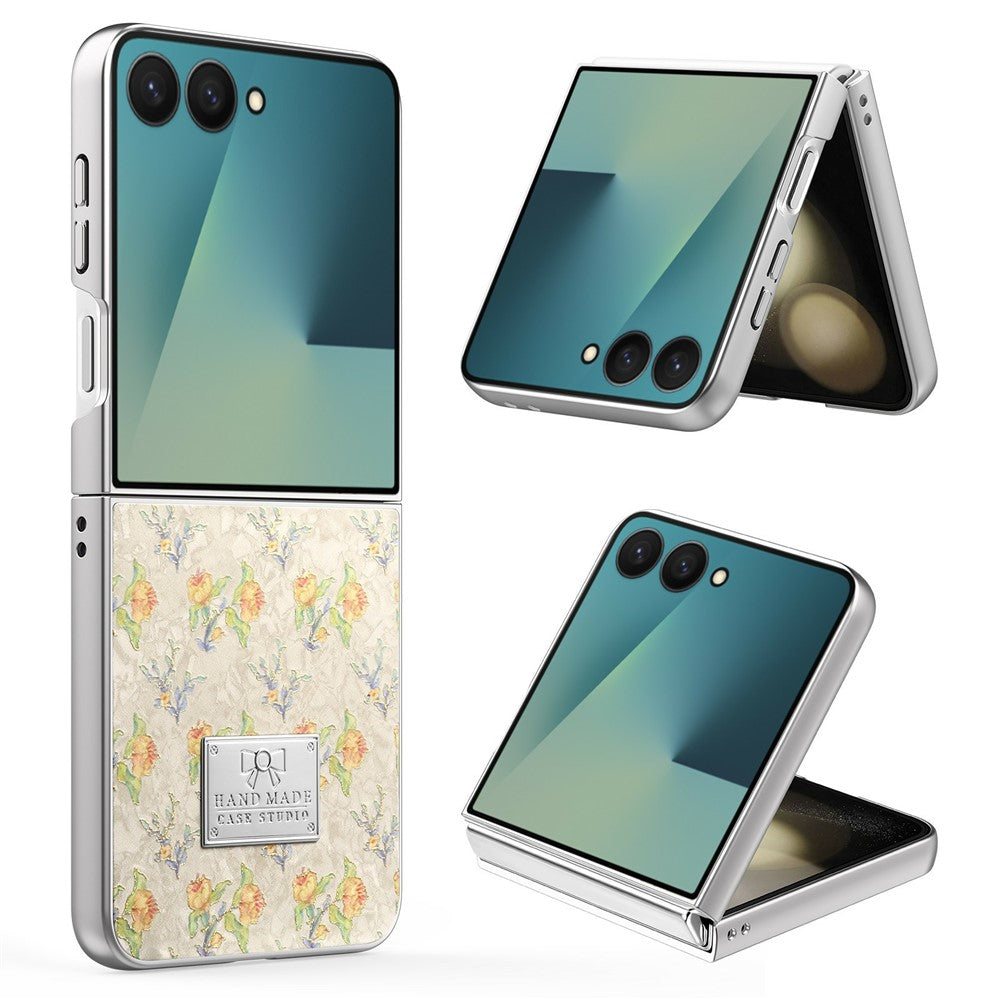 For Samsung Galaxy Z Flip8 Case Electroplating Floral Pattern PU Leather + Hard PC Phone Cover