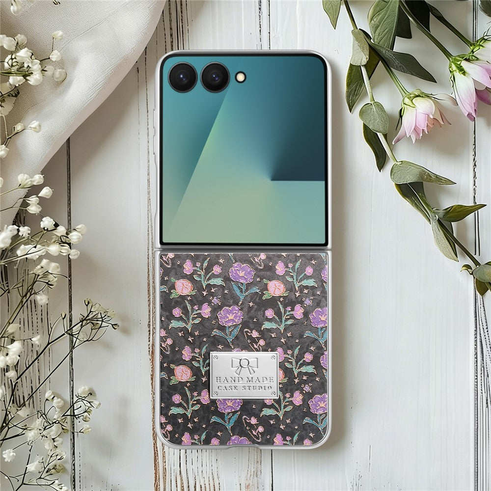For Samsung Galaxy Z Flip7 5G Case Electroplating Floral Pattern PU Leather + Hard PC Phone Cover