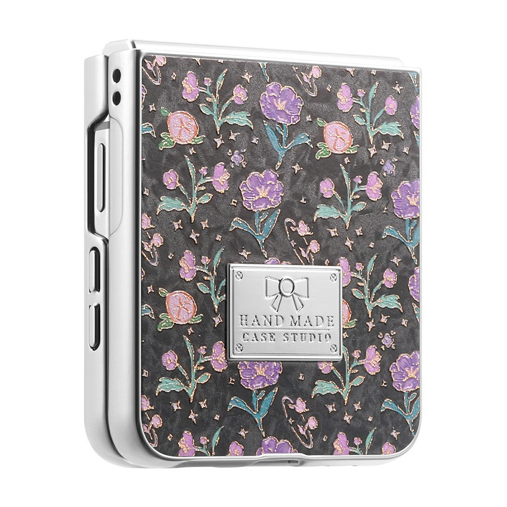 For Samsung Galaxy Z Flip7 5G Case Electroplating Floral Pattern PU Leather + Hard PC Phone Cover