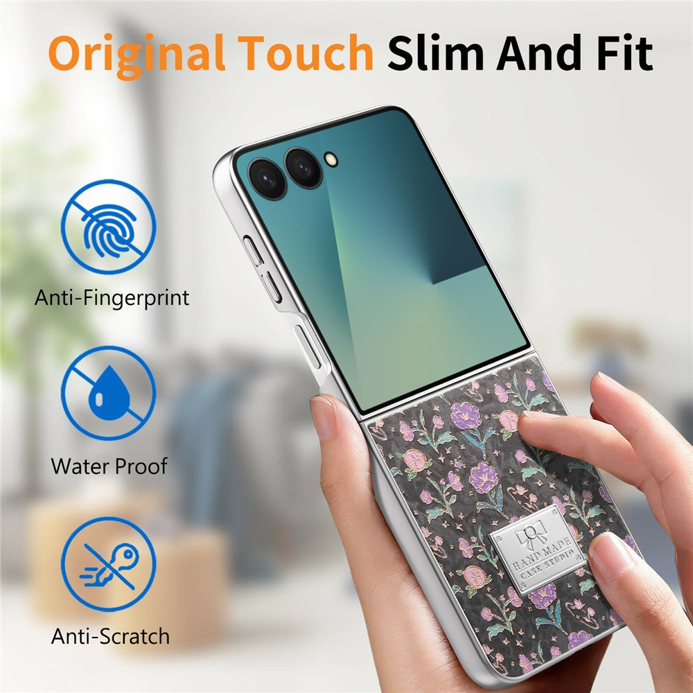 For Samsung Galaxy Z Flip7 5G Case Electroplating Floral Pattern PU Leather + Hard PC Phone Cover