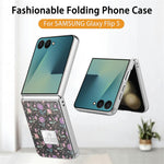 For Samsung Galaxy Z Flip7 5G Case Electroplating Floral Pattern PU Leather + Hard PC Phone Cover