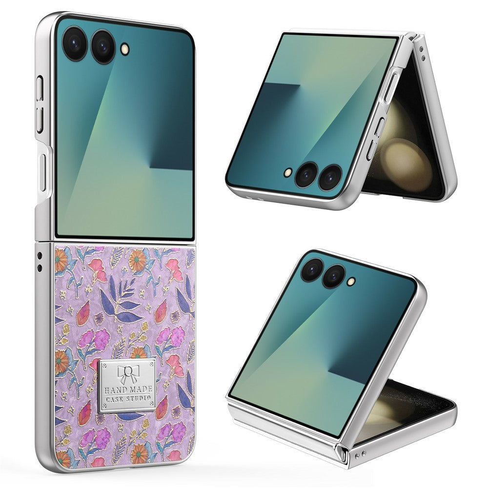 For Samsung Galaxy Z Flip7 5G Case Electroplating Floral Pattern PU Leather + Hard PC Phone Cover